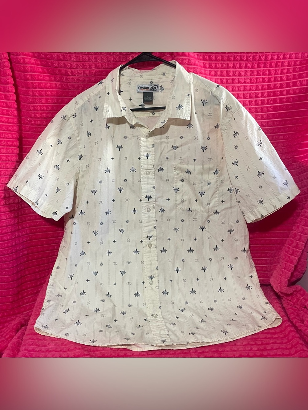 urban pipeline Cream Short-Sleeve Button-Down Shirt with Navy Small Print